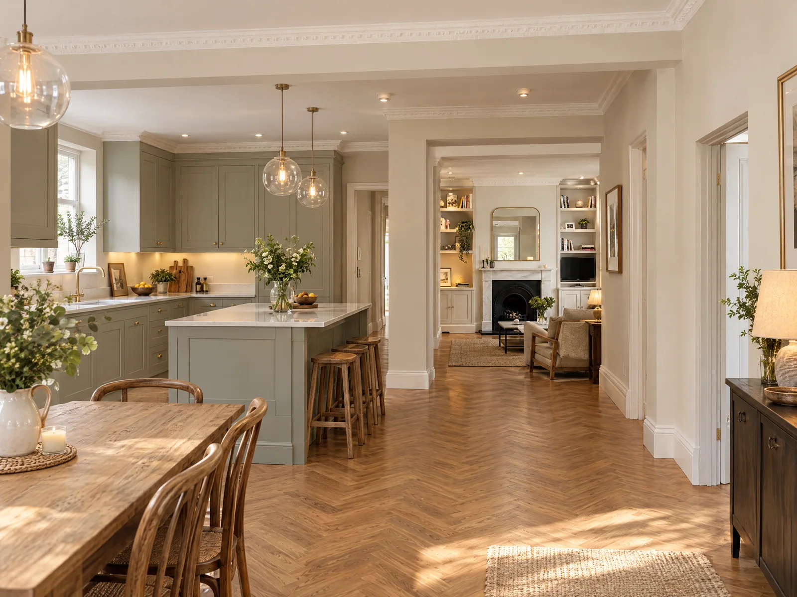 Completed interior of a renovated Victorian terrace in Leyton
