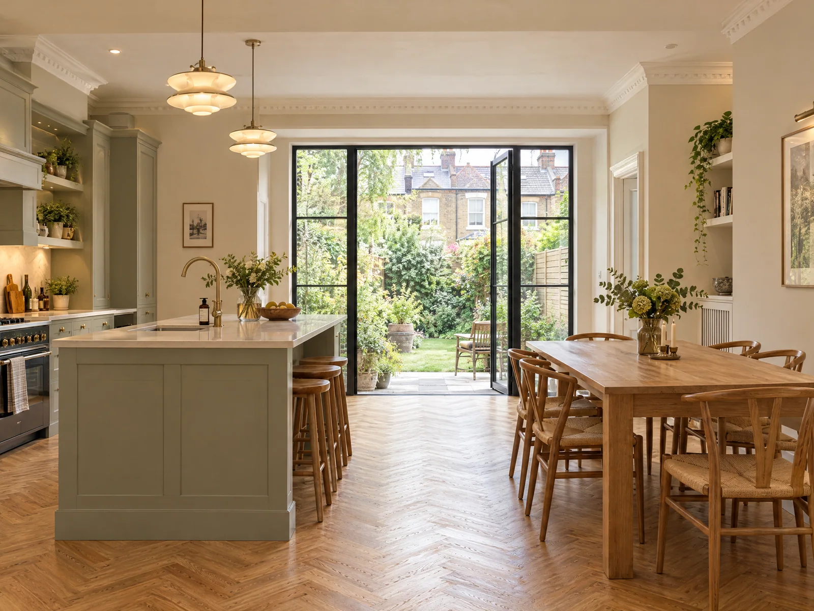 Renovated dining area connected to the garden in a Leyton terraced house