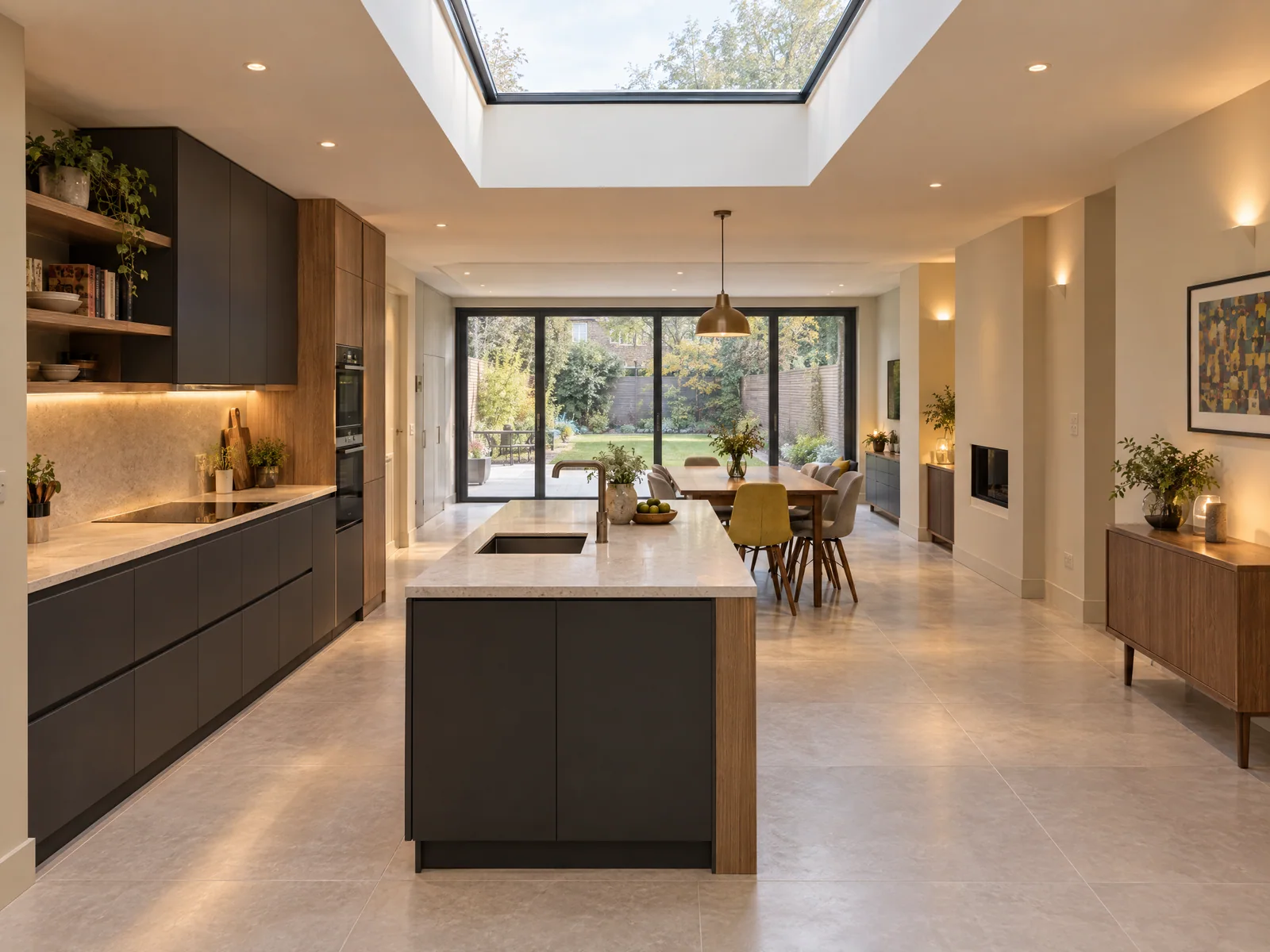 Completed kitchen inside a rear extension in Wanstead E11