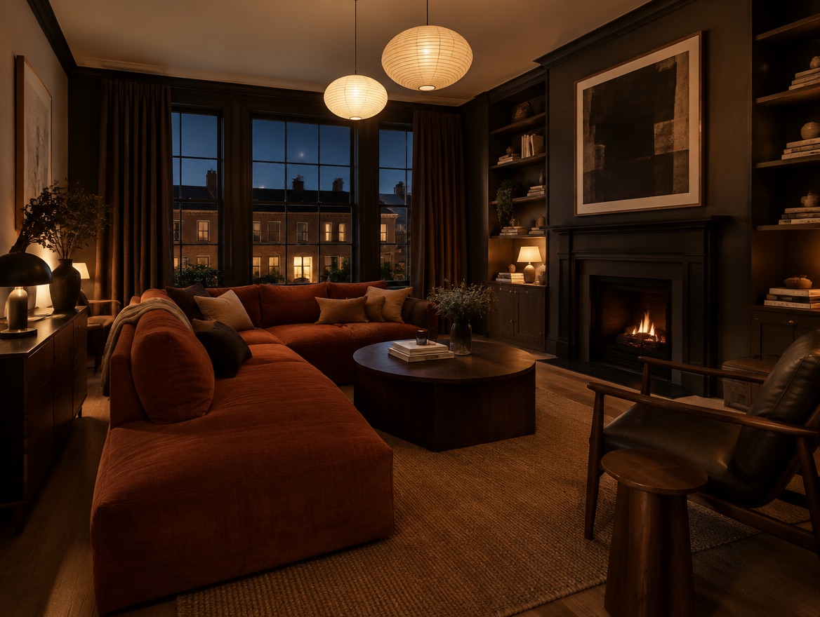 Renovated living space with new flooring, lighting and finishes